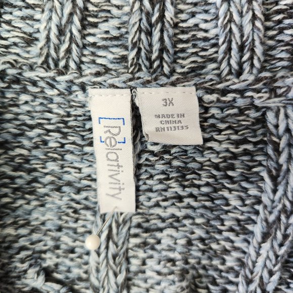 Relativity Womens Blue Black Cable Knit Cotton Half Zip Pullover Sweater Size 3X - Picture 6 of 11